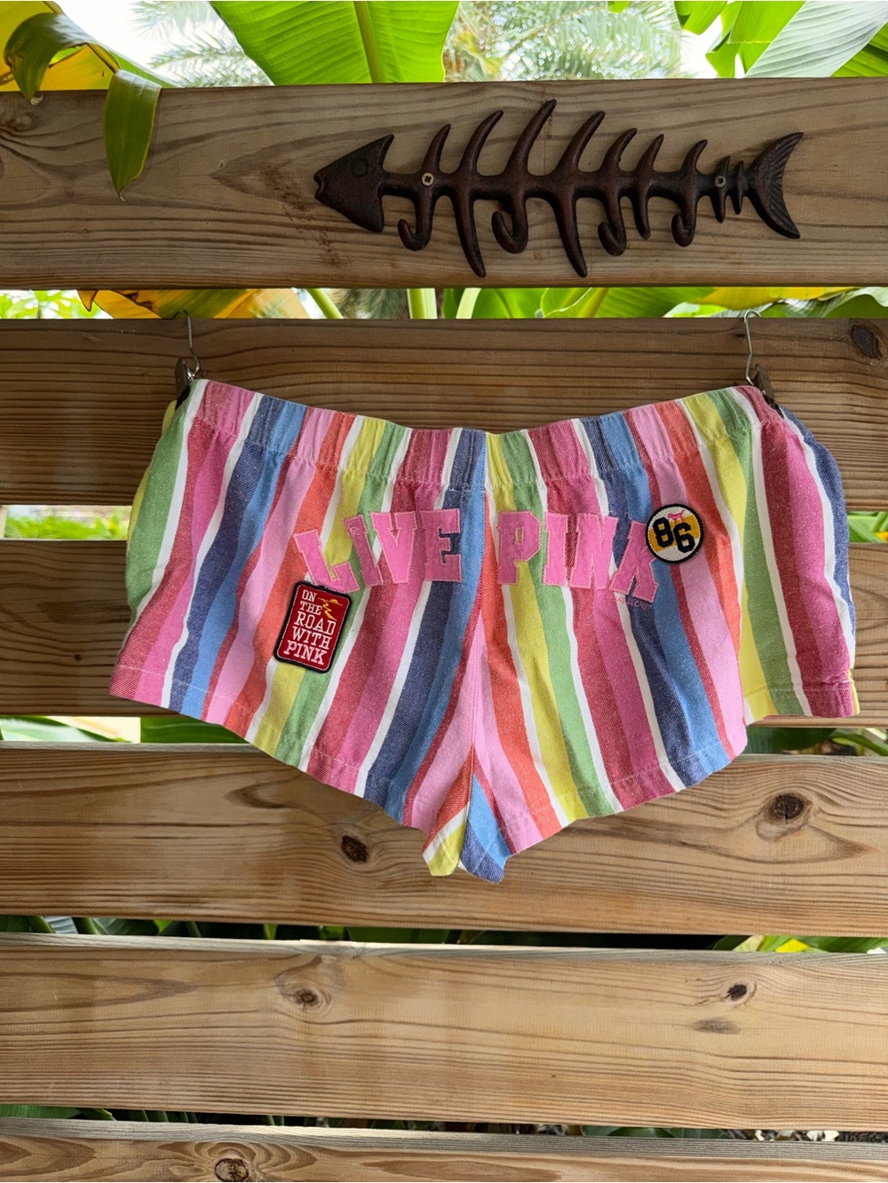 VINTAGE PINK VS Multicolor Striped 'LIVE PINK' Athletic Shorts
